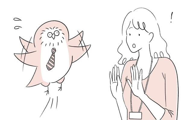 慌てているフクロウ先輩と北山さん