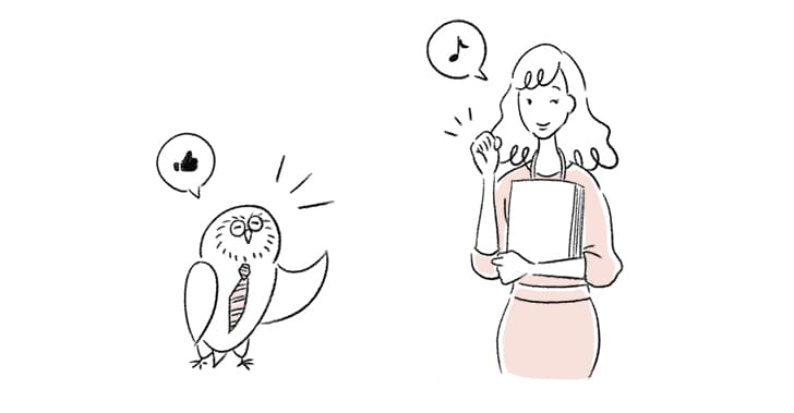 フクロウ先輩と北山さんの嬉しい様子